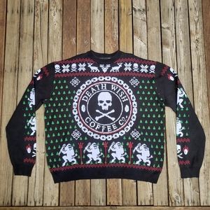 Death Wish Coffee Co. Ugly Christmas Sweater W/ Skull, Krampus, Reindeer - 4XL